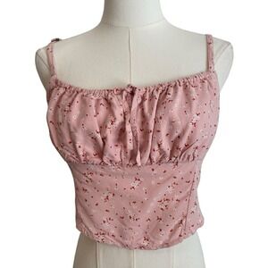 Aeropostale Babydoll Coquette Crop Top Womens L Pink Smocked Milkmaid Twee